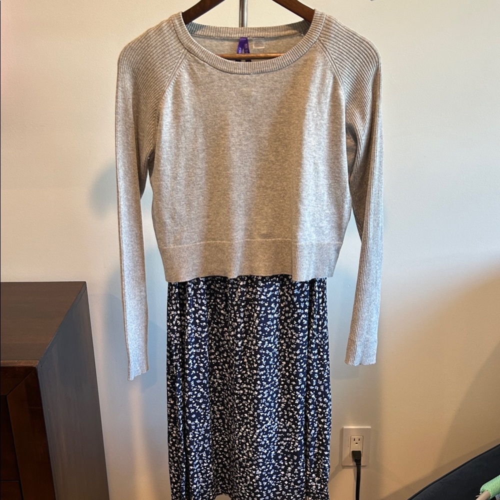 Seraphine Gray and Navy Long Sleeve Dress